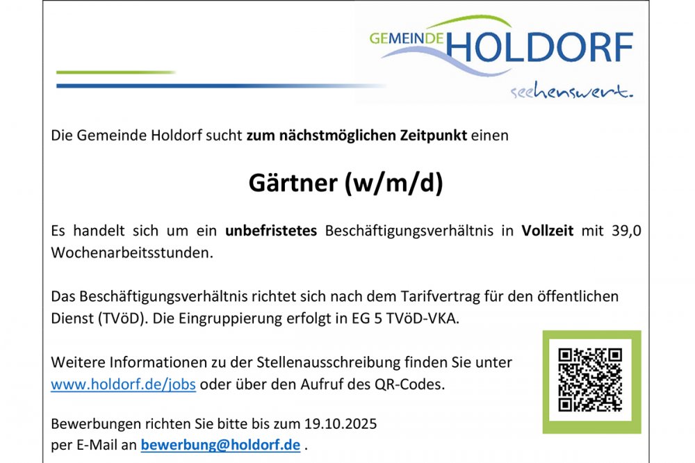 Vollzeitstelle als G�rtner (w/m/d) frei