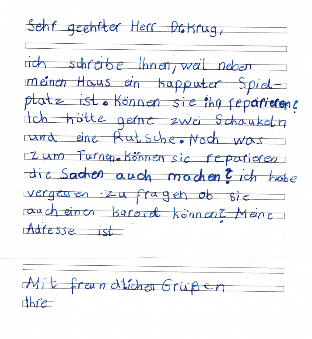 Kinderbrief zum Spielplatz L�ttmerskamp