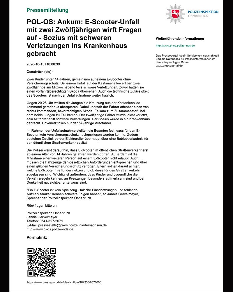 Aus: Polizei Pressemitteilung