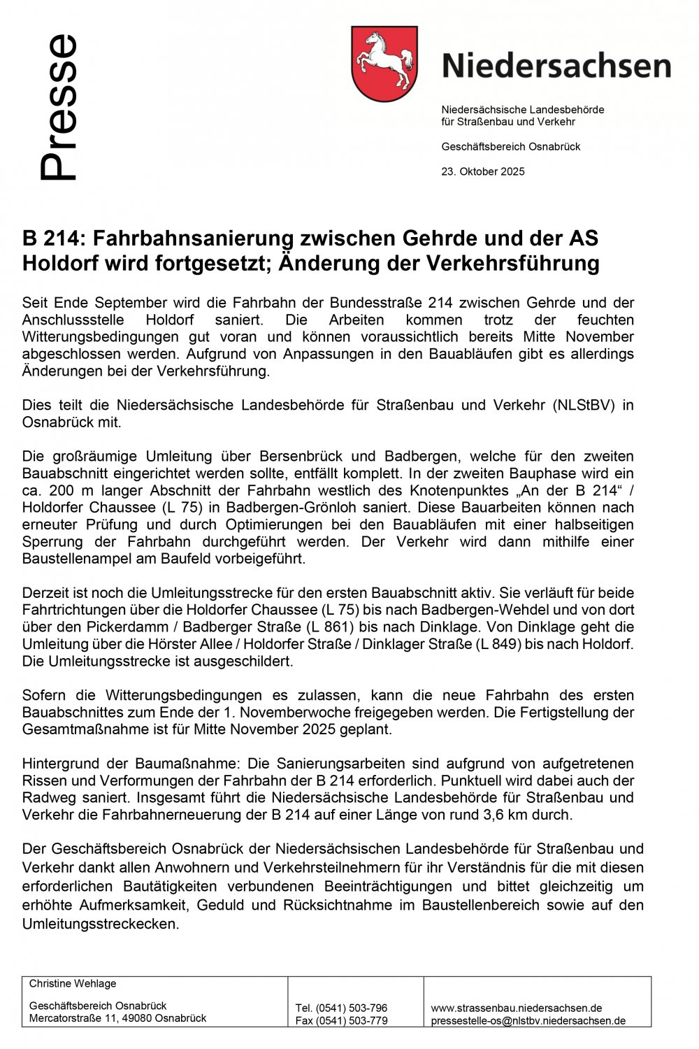 Fahrbahnsanierung an der B214
