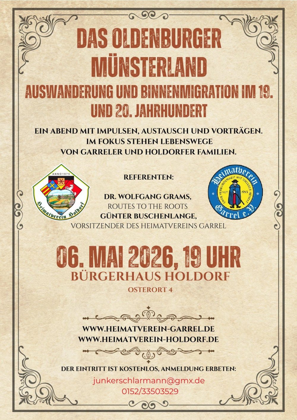 Vortragsabend zur Auswanderungsgeschichte im Oldenburger M�nsterland