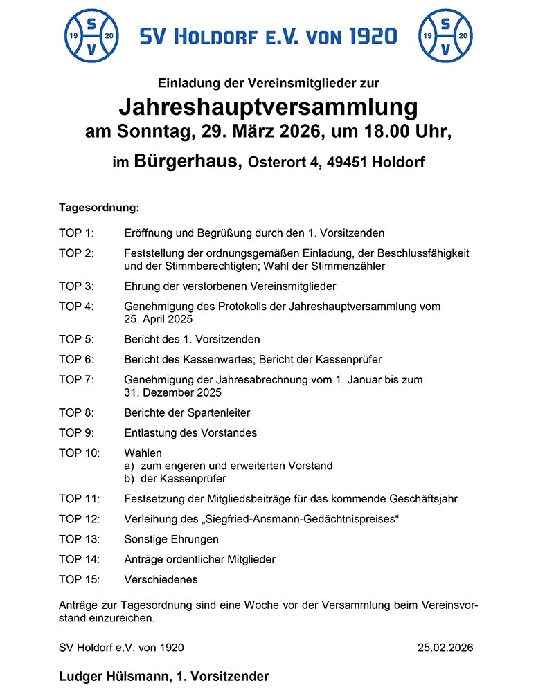 �HSV-Jahreshauptversammlung - erstmals im B�rgerhaus